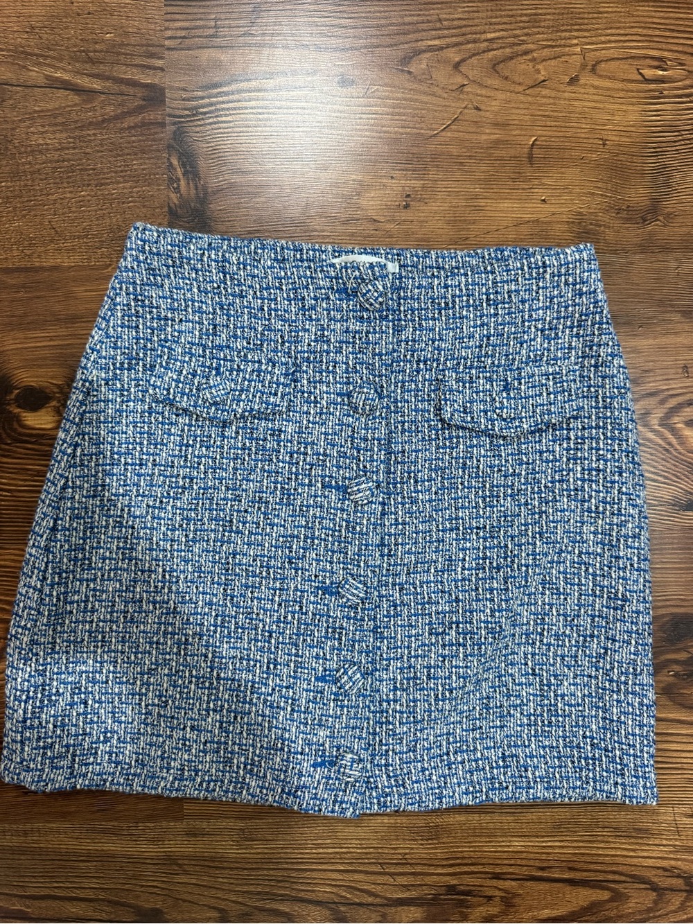 Wild Honey Blue Tweed Mini Skirt with Button Front